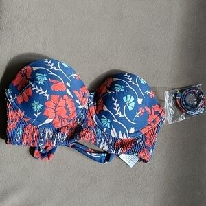 Tori Praver Bikini Swim strapless Top Only Floral XS Hawaii halter seafoam